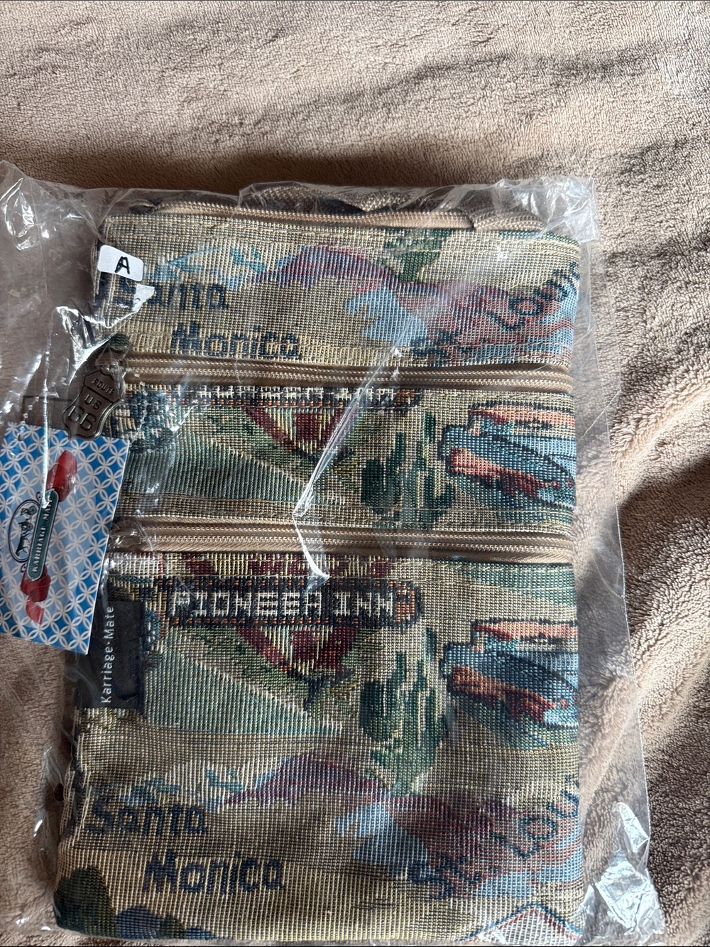 Rt 66 Zip crossbody with Coastal Print - Beige/Green/Blue